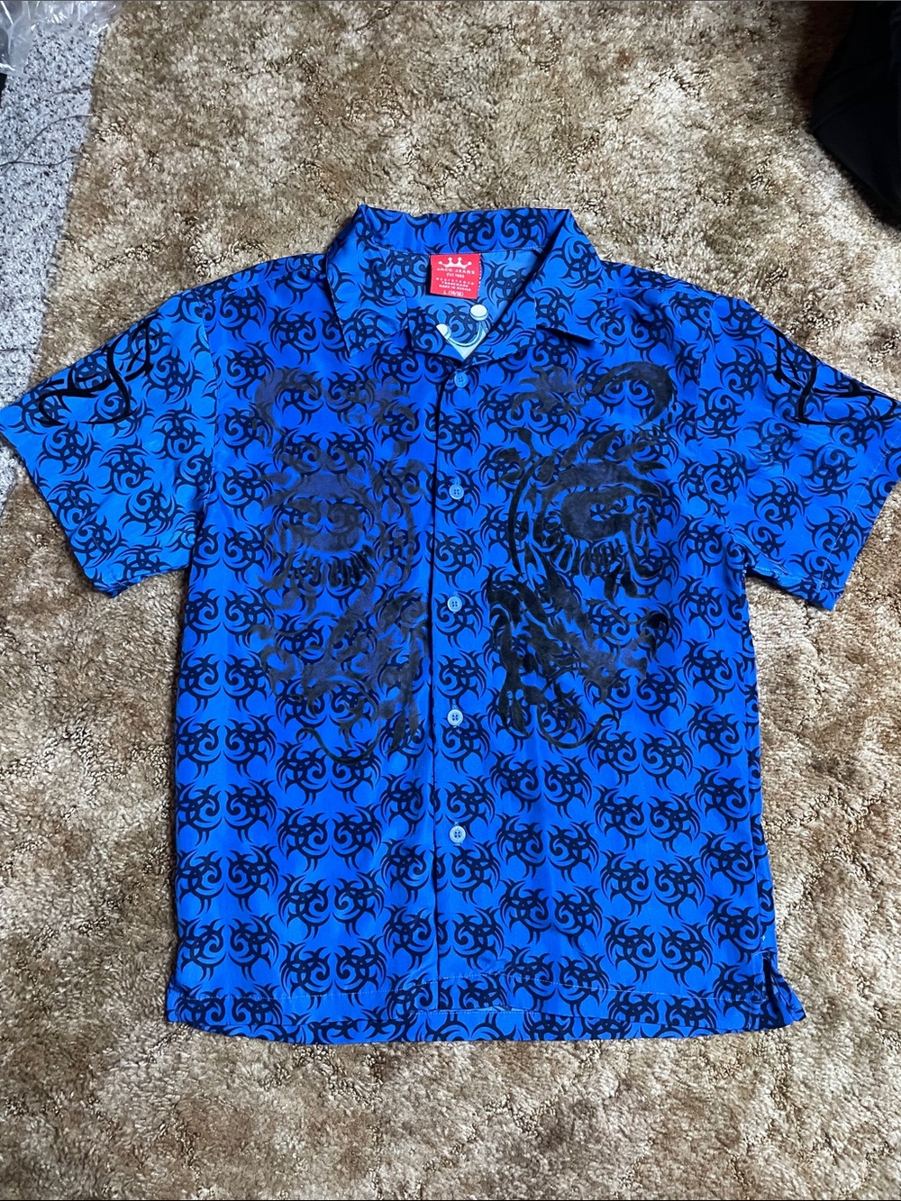 JNCO Y2K Vintage 2000s‎ Boys Youth Button Up Blue Short Sleeve Size Large 14/16